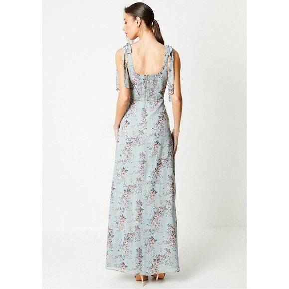 VOWD Bridesmaids Maxi Dress Women's Size 0 Green Wildflower Print Bow Shoulder - Picture 9 of 10